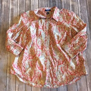 Chaps 1X Floral 3/4 Button down Blouse
